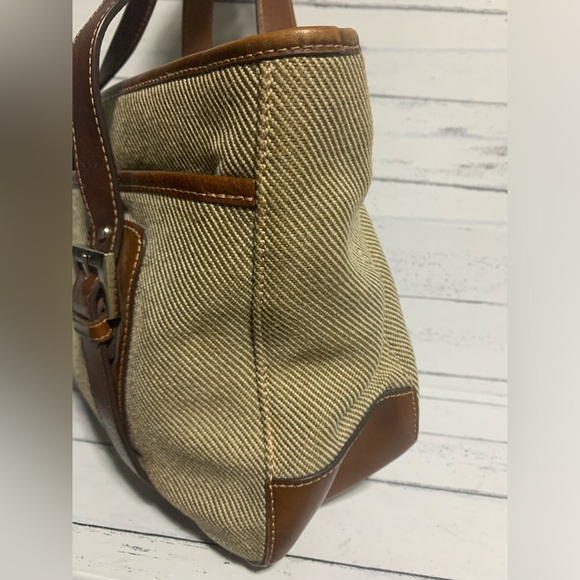 Etienne Aigner Canvas and Leather Tote Bag Striped Design with Adjustable Straps - Picture 7 of 16